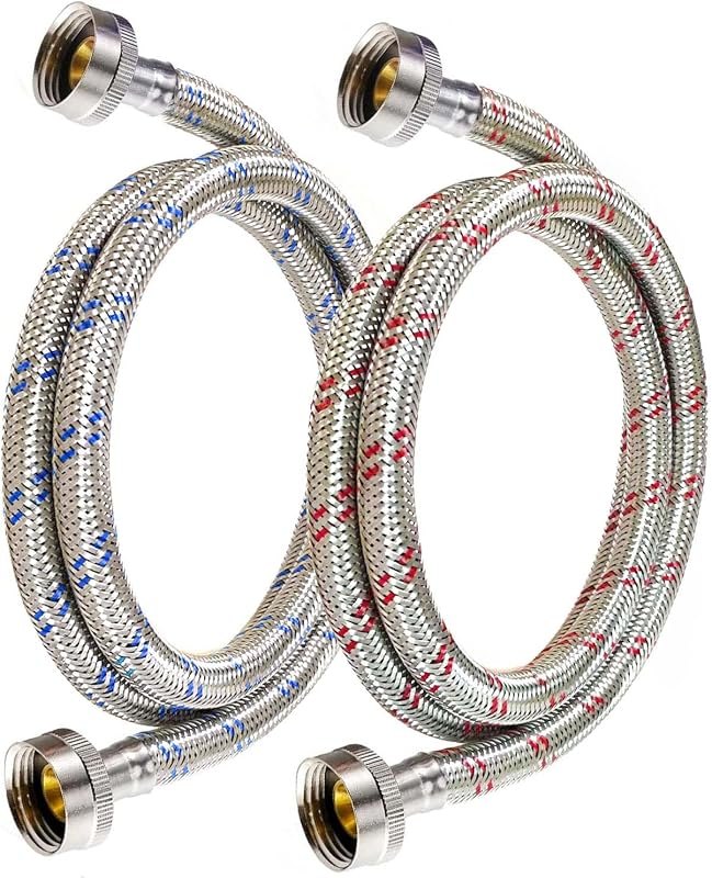 Premium 4 Ft Stainless Steel Washing Machine Hoses - 2-Pack Burst-Proof Washer Supply Lines for Hot and Cold Water -