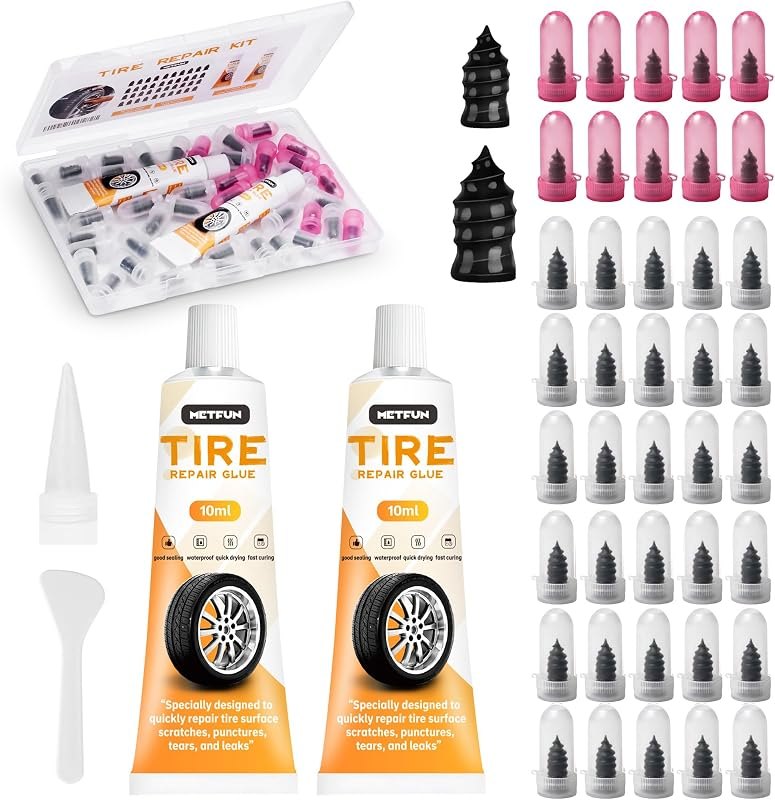 40 PCS Quick Fix Screw-in Tire Plug Kit with 2 Tubes of Sealant Glue — Motorcycle no leak for motorcycle kit