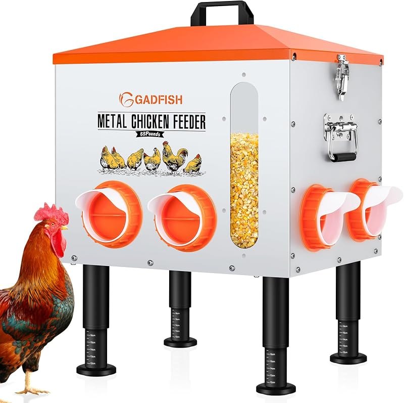 GADFISH 55LBS Large Capacity Automatic Chicken Feeder - Upgraded Window Design Allows Viewing of Feed Conditions, 8