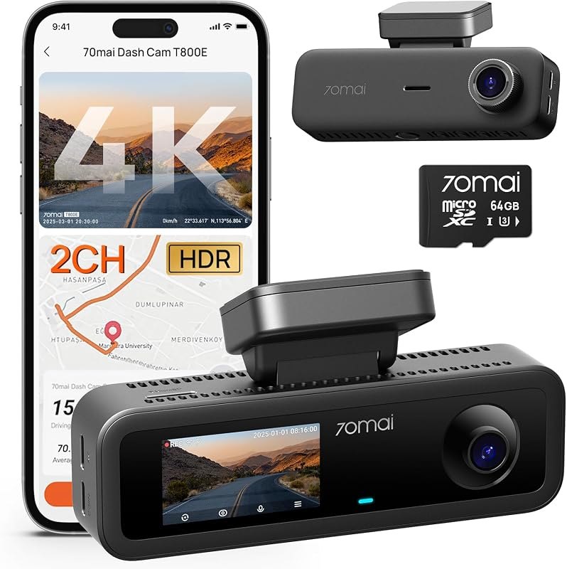 70mai 4K Dash Cam Front and Interior, 4K HDR Dash Camera with F1.55 Aperture, Wi-Fi 6, 24H Parking Surveillance, GPS