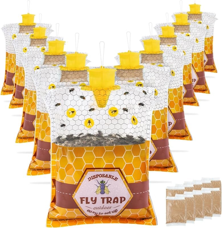 Large Hanging Fly Traps Outdoor with Dissolvable Bait Refills-10 Pack — Chicken Coop refill for chicken coop kit