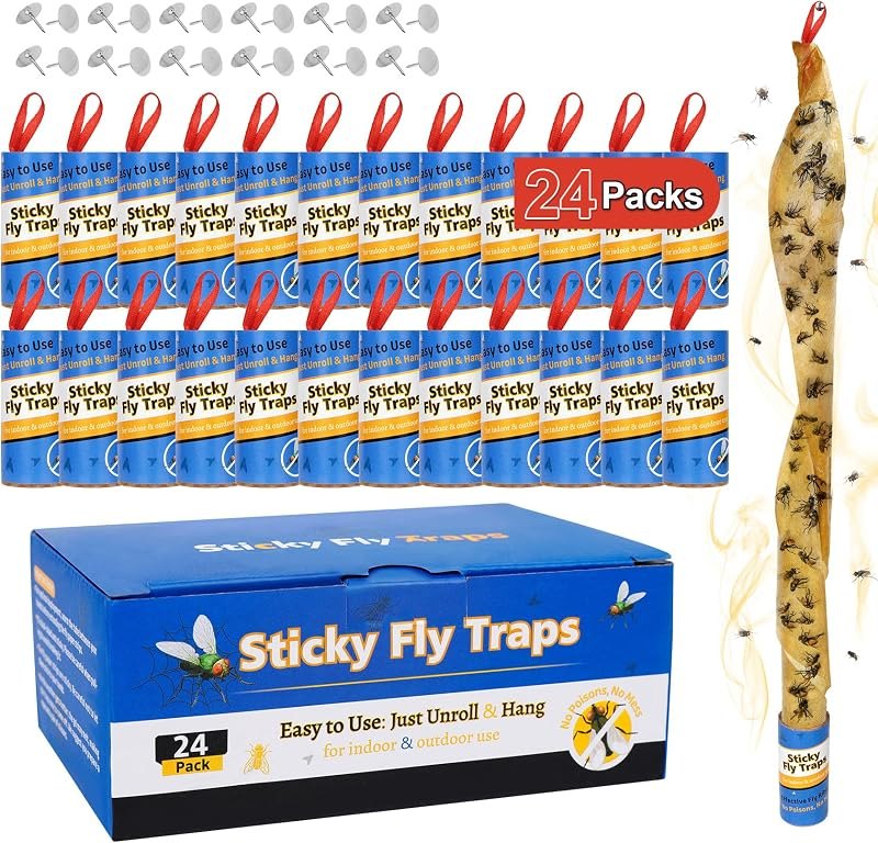 24 Pack Fly Strips Indoor Hanging Fruit Fly Trap Outdoor Sticky — fruit fly trap pack for fruit fly trap durable heavy