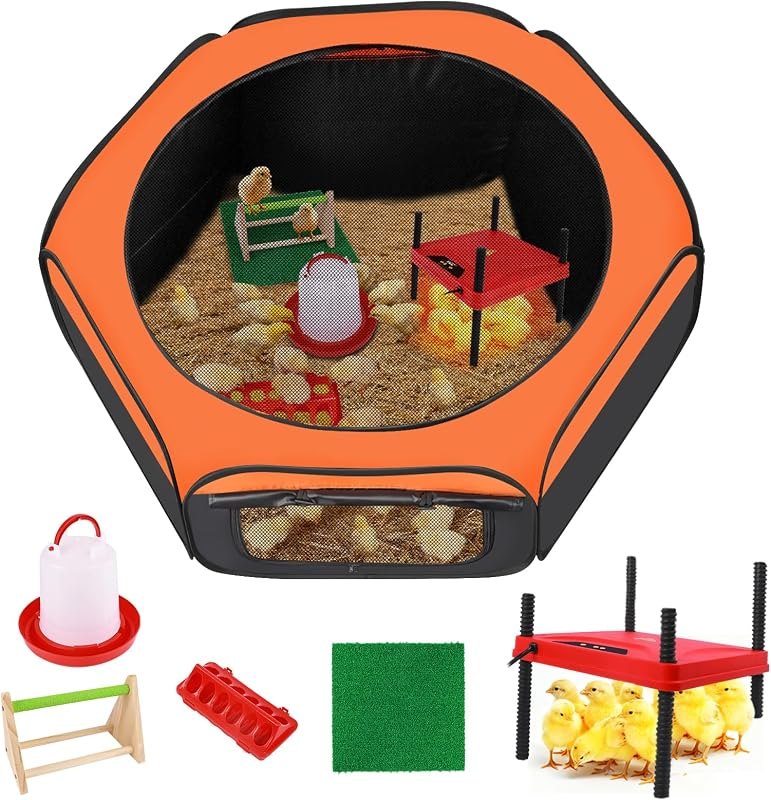 Phoncoo Brooder Box for Chick, Chick Starter Kit with Brooder Heating Plate — Waterers, nest boxes, and safe heat. for