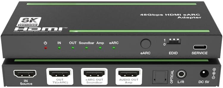 4K120Hz HDMI 2.1/eARC Audio Extractor/Splitter, Out Audio to Soundbar/Amplifiers Through HDMI, Optical, RCA Port