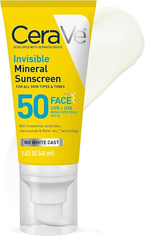 CeraVe Invisible Mineral Sunscreen SPF 50, Face Sunscreen, Travel Size — mineral sunscreen face for mineral sunscreen