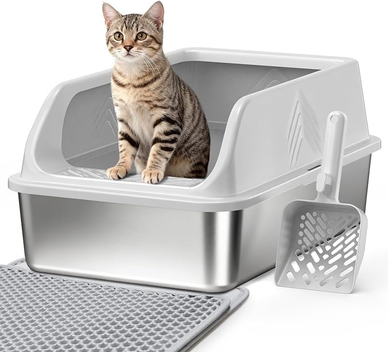 Stainless Steel Litter Box with Lid Enclosed XL High Sided Metal Litter Boxes for Big Cat and Multiple Cats