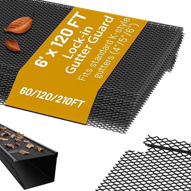 120 ft Gutter Leaf Guard (40 Pack) - Fits 4/5/6 Inch K Style Gutters - 6 Inch Black Coated Steel Mesh - Snap In Rain