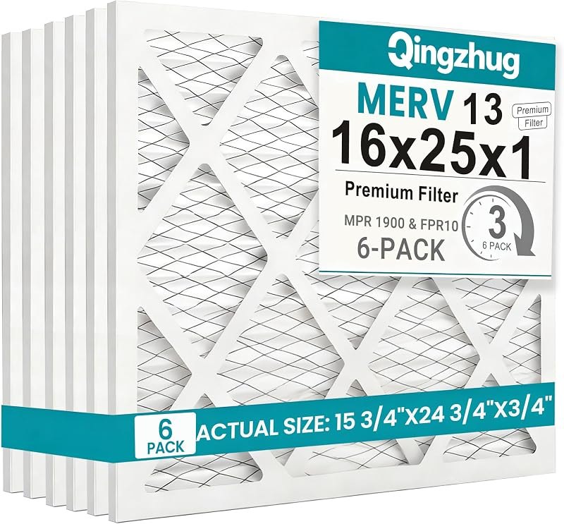 16x25x1 MERV 13 (6-Pack) Pleated Air Filter (Actual Size: 15.75" x 24.75" x 0.75") MPR 1900 & FPR 10, Furnace Air
