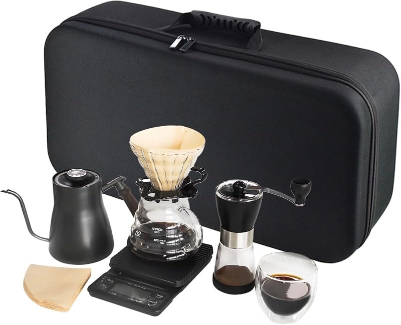 Pour Over Coffee Maker Set, Portable coffee Set - Manual Coffee Grinder, Coffee Dripper Set, Gooseneck Kettle,two