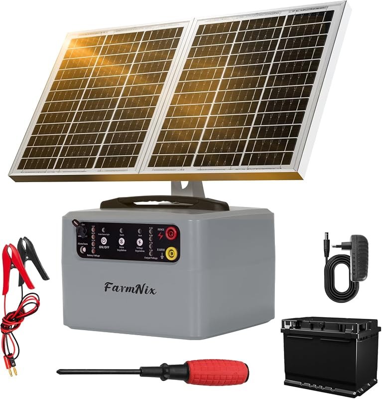 30Miles Solar Fencer Kit Solar Electric Fence Charger for Livestock,Adjustable 6-12kv Output Hight Power 15W 1.5J