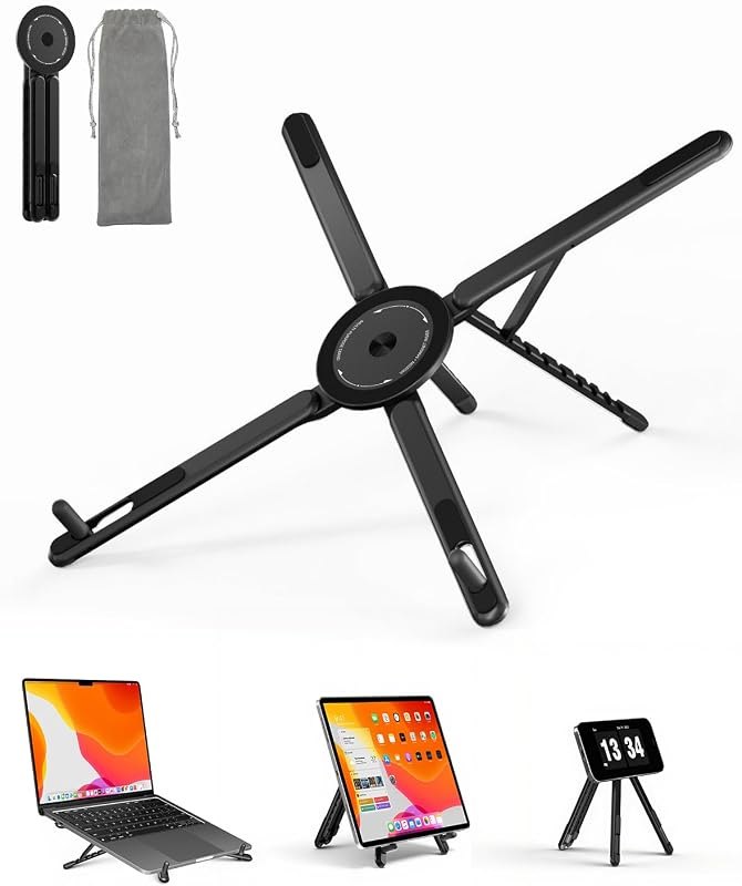 Viozon Portable Laptop Stand for Desk, Foldable Adjustable Computer Riser with Magnetic Phone Holder, Aluminum Laptop