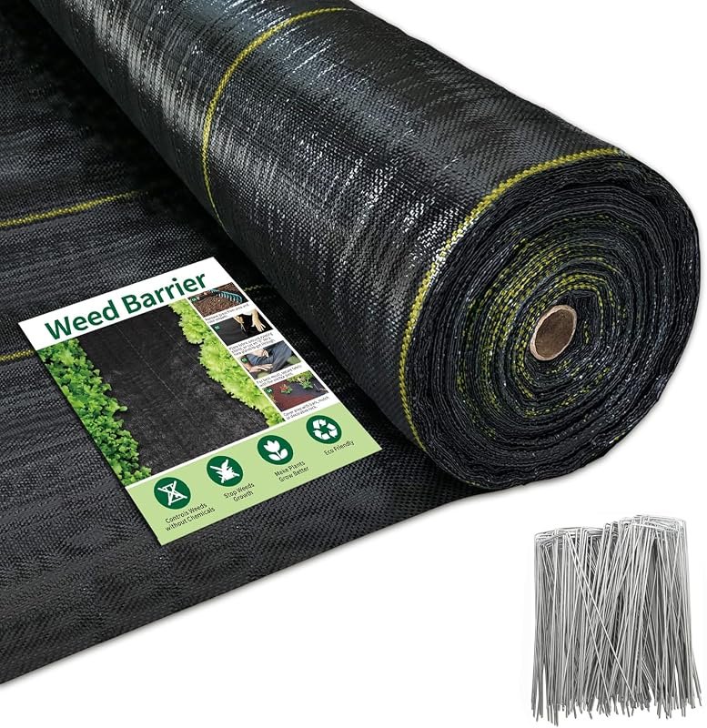 KANAGAWA 6ft x 300ft Weed Barrier Fabric, 6oz Heavy-Duty Woven Landscape Fabric with Staples, Breathable Weed Control