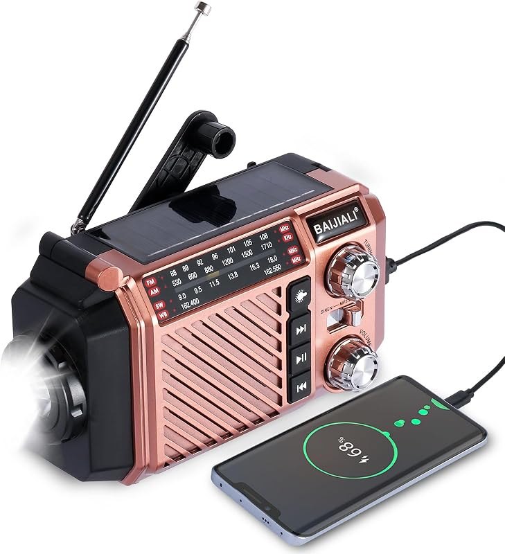 Hand Crank Emergency Weather Radio with 2600mAh/9620mWh Power Bank, NOAA AM FM Shortwave Portable Radio, Solar & USB-C