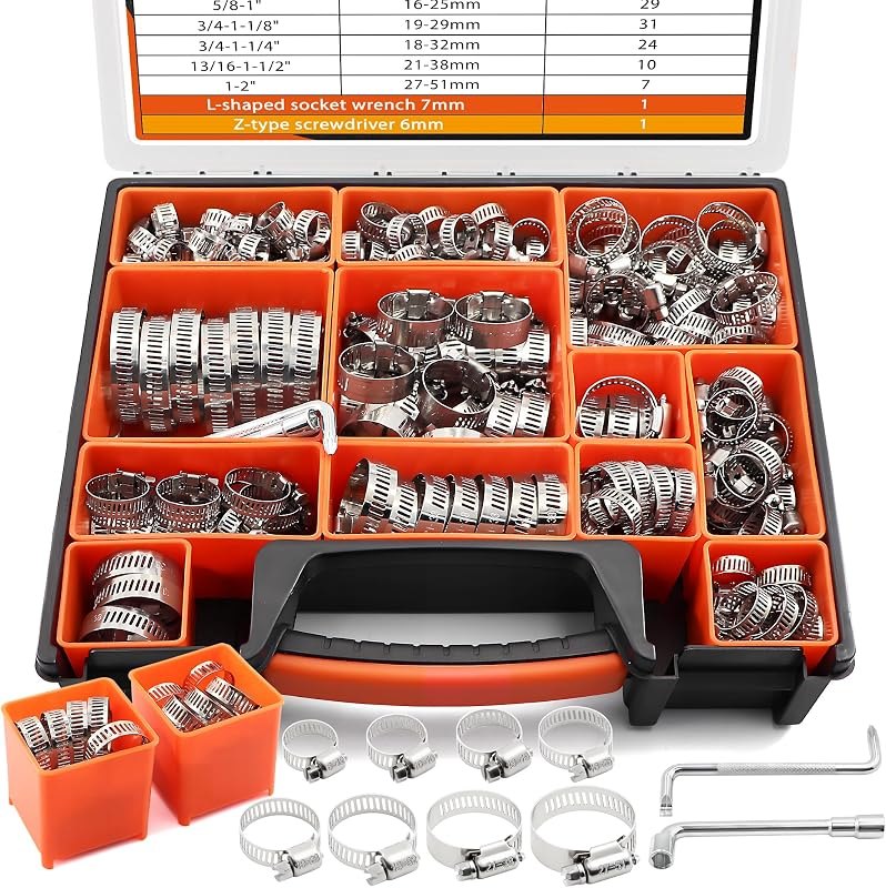 210PCS 304 Stainless Steel Worm Gear Hose Clamps Assortment Kit, — pipe repair clamp refill for pipe repair clamp