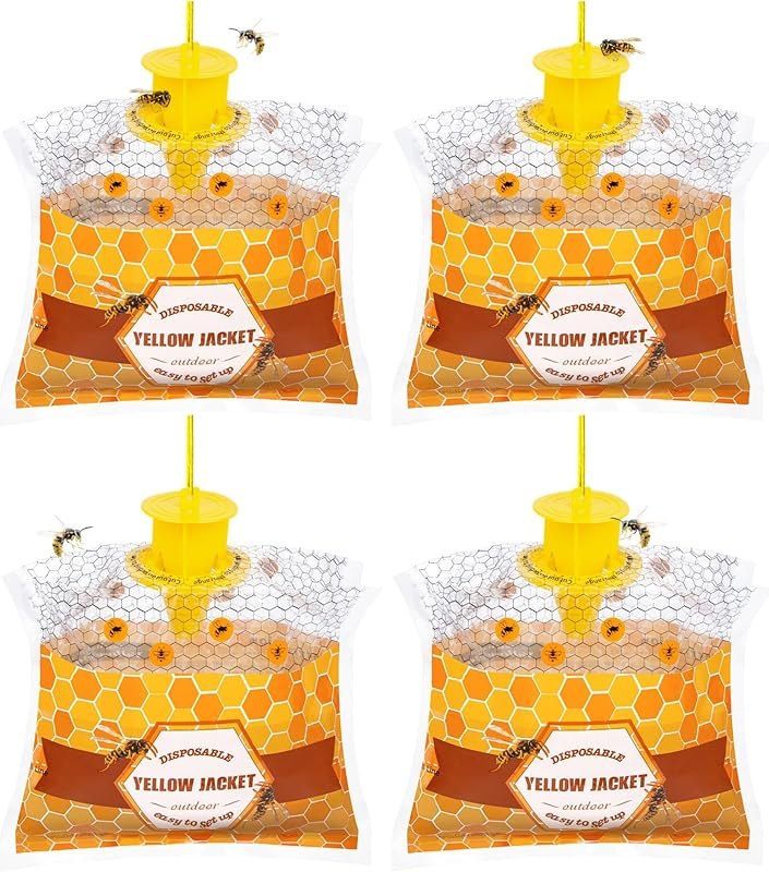 4 Pack Disposable Wasp Traps Outdoor Hanging Bags — yellow jacket trap no leak for yellow jacket trap