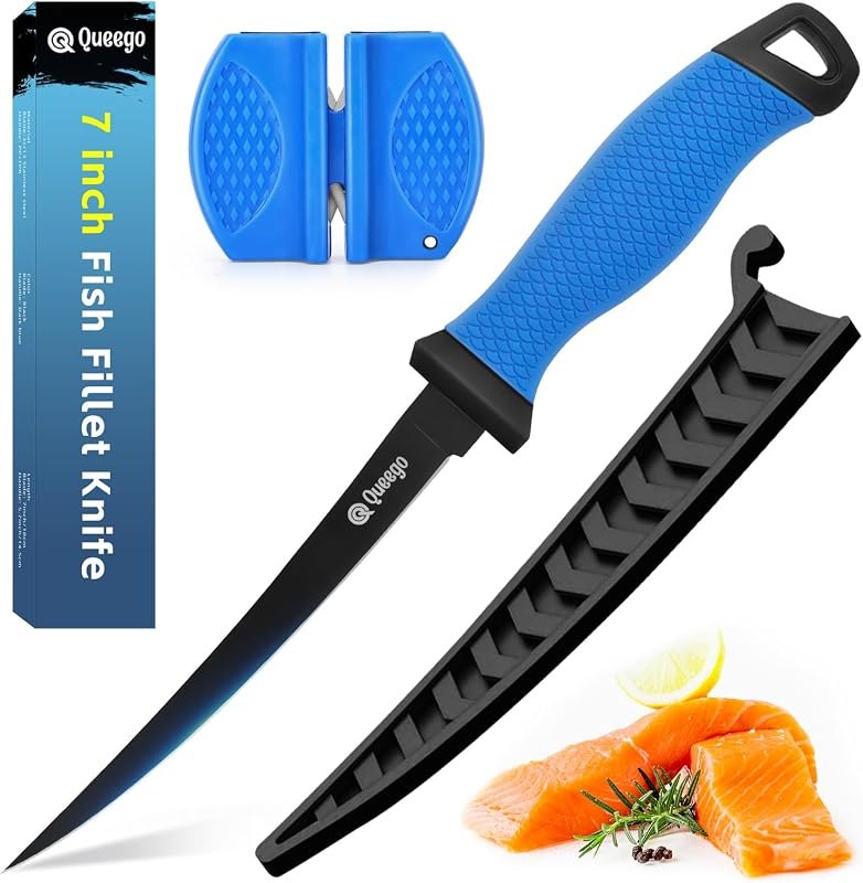 Fillet Knife, 7 Inches Professional Filet Knife for Fish, German G4116 Stainless Steel Blade Fishing Knifes with Two