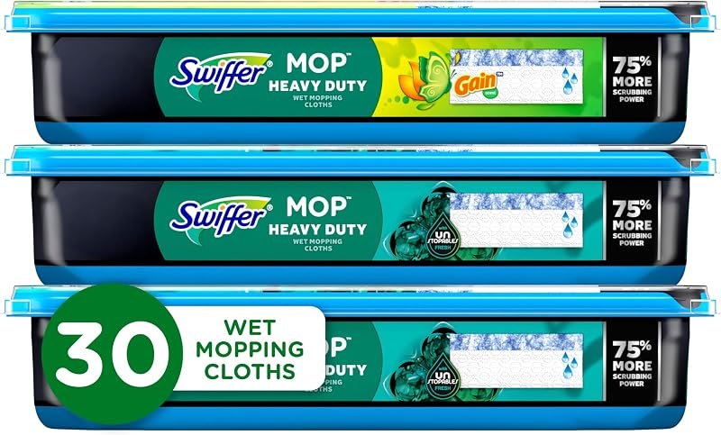 Swiffer Heavy Duty Mop Wet Multi-Surface Cloth Refills for Floor Mopping and Cleaning, Gain and Unstopables Scents, 30
