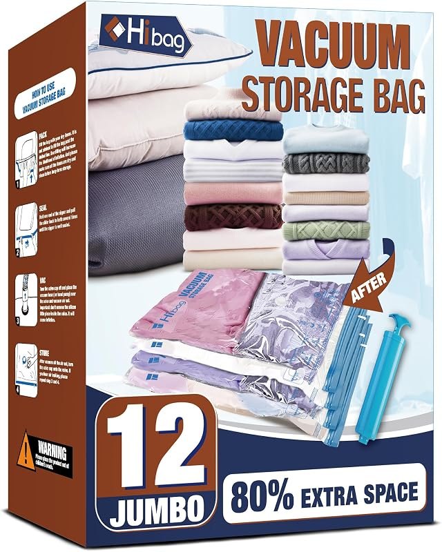 12 Jumbo Vacuum Storage Bags for Bedding, Vacuum Seal Bags for Clothing