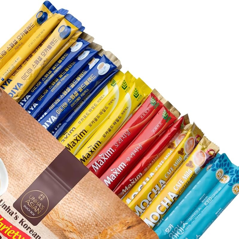 Unha's Korean Instant Coffee Mix Variety Pack, 6 Flavors, 30 Sticks — Coffee pack for coffee kit