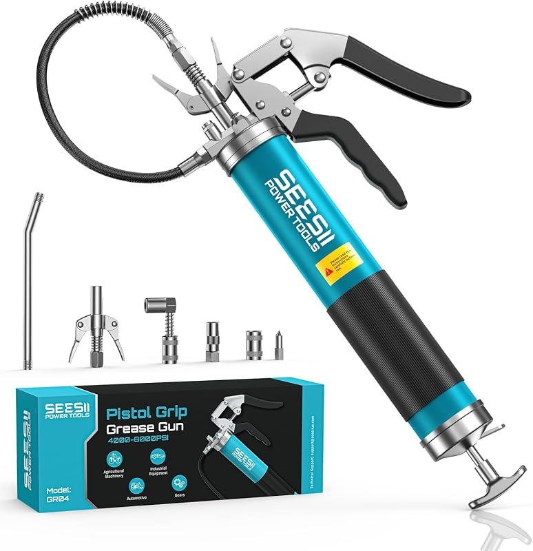 Seesii Upgraded 8000 PSI Grease Gun Kit, Quick-Release Coupler, 90° Adapter — grease-gun-kit for grease gun durable
