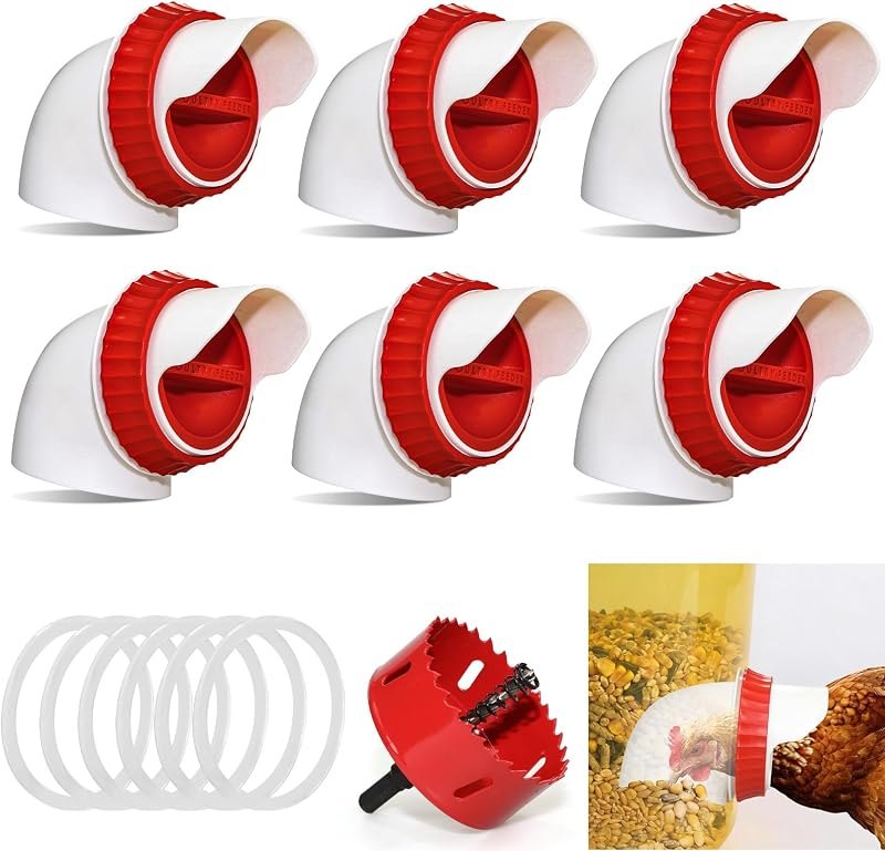 6PACK No Waste Chicken Feeder Ports, Chicken Feeder Cups for Bucket — chicken feeder no waste for chicken nipple