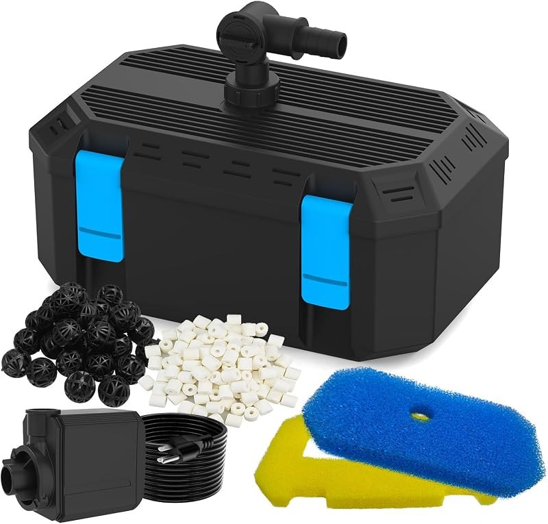 850GPH Pond Filter Pump with 4-Stage Filtration, Fish Pond Filter for Outdoor Ponds 500-750 Gal, Pond Pump Filter Box