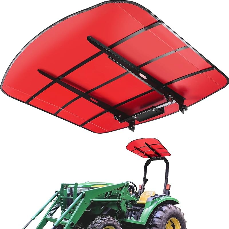 Red ROPS Tractor Canopy Top 51-7/8" x 51-5/8", Weather Protection Canopy Umbrella for Tractors & Lawn Mowers, Blocks