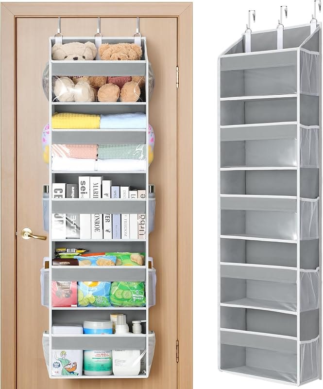 Yecaye Over the Door Organizer 5 Tiers, Heavy Duty Hanging Storage with 5 Large Clear PVC Pockets and 10 Side Pockets