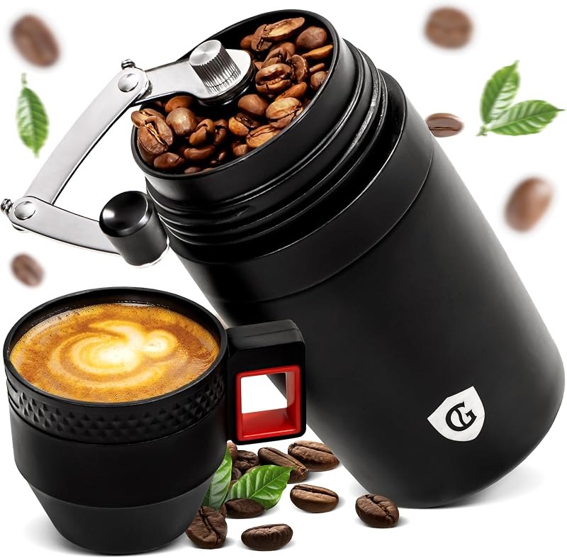 Manual Coffee Grinder for Camping and Travel, Portable Pour Over Brewer Kit — Burr grinders and kettles. pack for burr