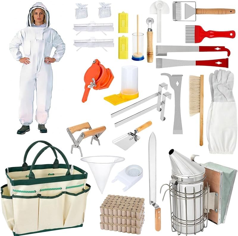 Beekeeping Supplies, 30Pcs Bee Keeping Starter Kit with Bee Suit, Bee Keeping Supplies-All Beekeeping Tools, Bee