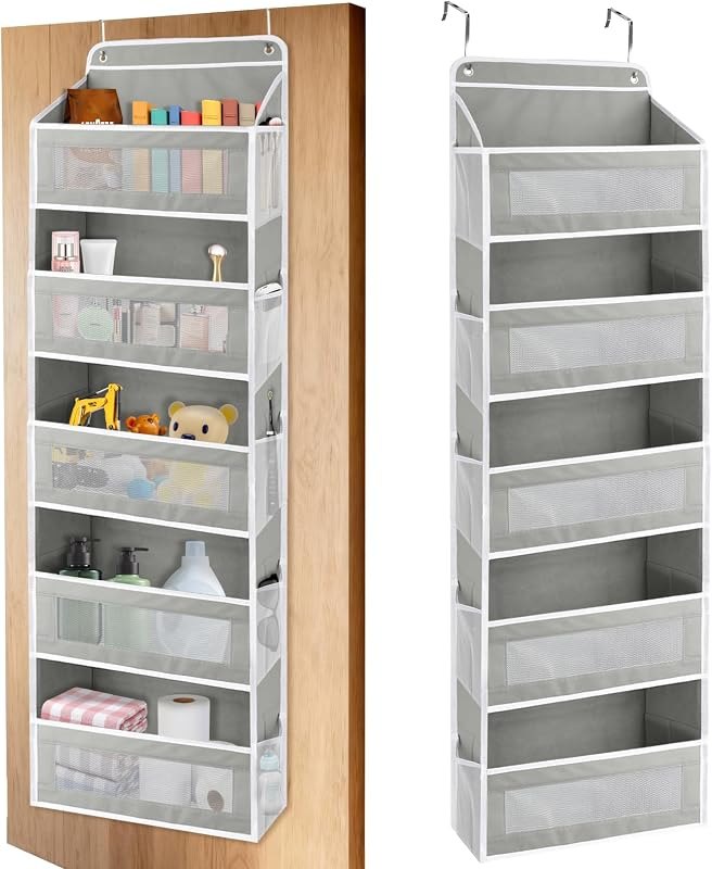 Over-the-Door Organizer, 5 Large Pockets and Mesh Pouches, Gray — over the door organizer no leak for over the door