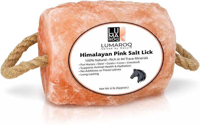 Himalayan Pink Salt Lick On Rope 6lbs for Horses, Deer, Goats & Livestock, Natural Mineral Salt Block with 84 Trace