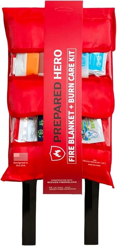 Prepared Hero 2-in-1 Fire Blanket & Burn Gel First Aid Kit, 1076F — fire blanket kitchen kit for fire blanket kitchen
