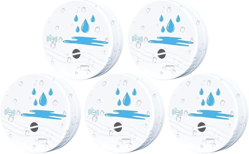 5 Pack Water Leak Detectors for Home,100dB Water Alarm Basement — water leak detector pack for water leak detector
