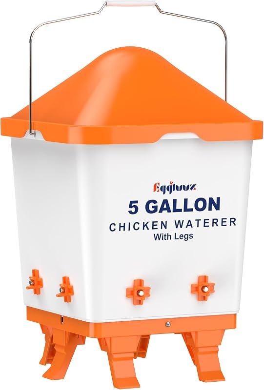 Eggluuz 5 Gallons Chicken Waterer Bucket with Horizontal Nipples, Adjustable Legs and Anti-Roost Cone — chicken nipple
