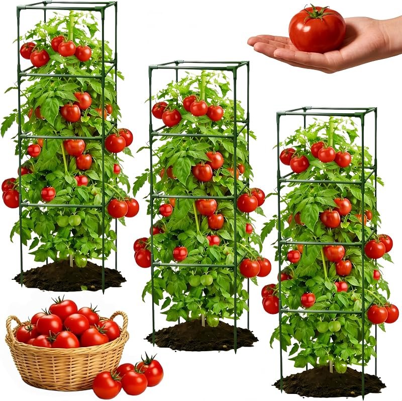 3 Pack Square Tomato Cages for Garden, 59 Inch Tall Heavy Duty Metal Tomato Plant Support Trellis, Adjustable Large