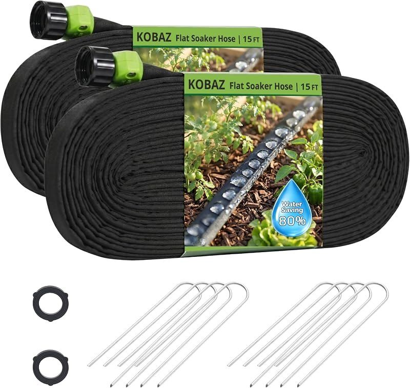 Soaker Hose 30 FT, Flat Soaker Hose for Garden, Water-Saving, 15ft 2 pack — soaker hose replacement for soaker hose