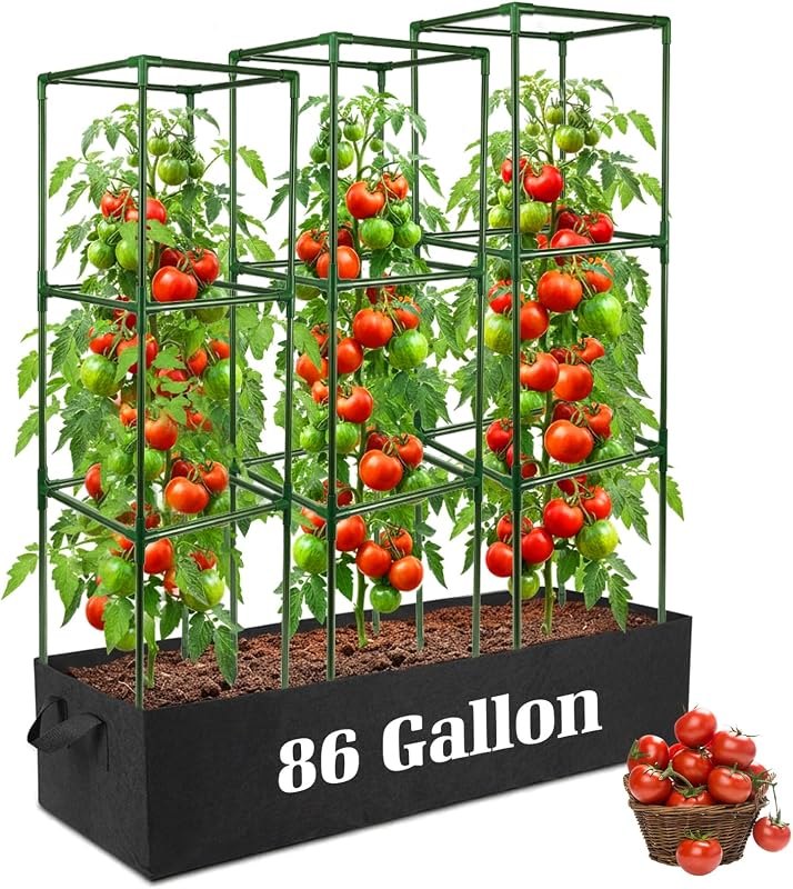 BobbleT 3 Pack Heavy Duty Tomato Cages with 86 Gallon Grow Bag, 41" Adjustable Tomato Trellis for Raised Garden Bed