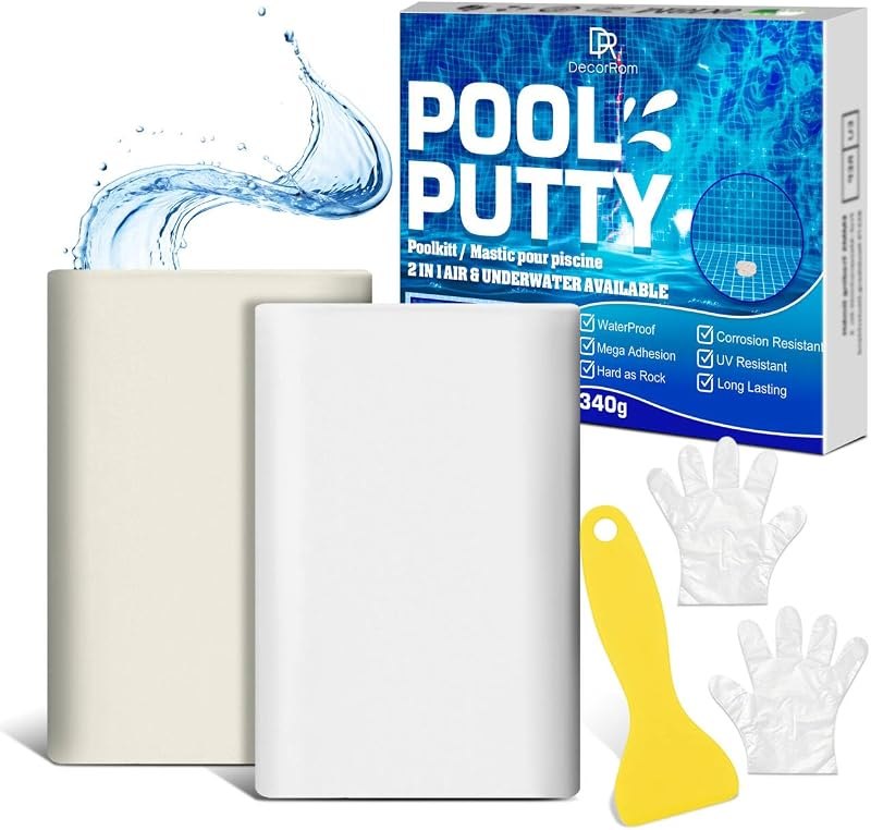 Pool Putty, 12oz Epoxy Putty, 2 Part White Underwater or Above Fast Repair, Fix Leaks, Cracks, Filling, Sculpting for