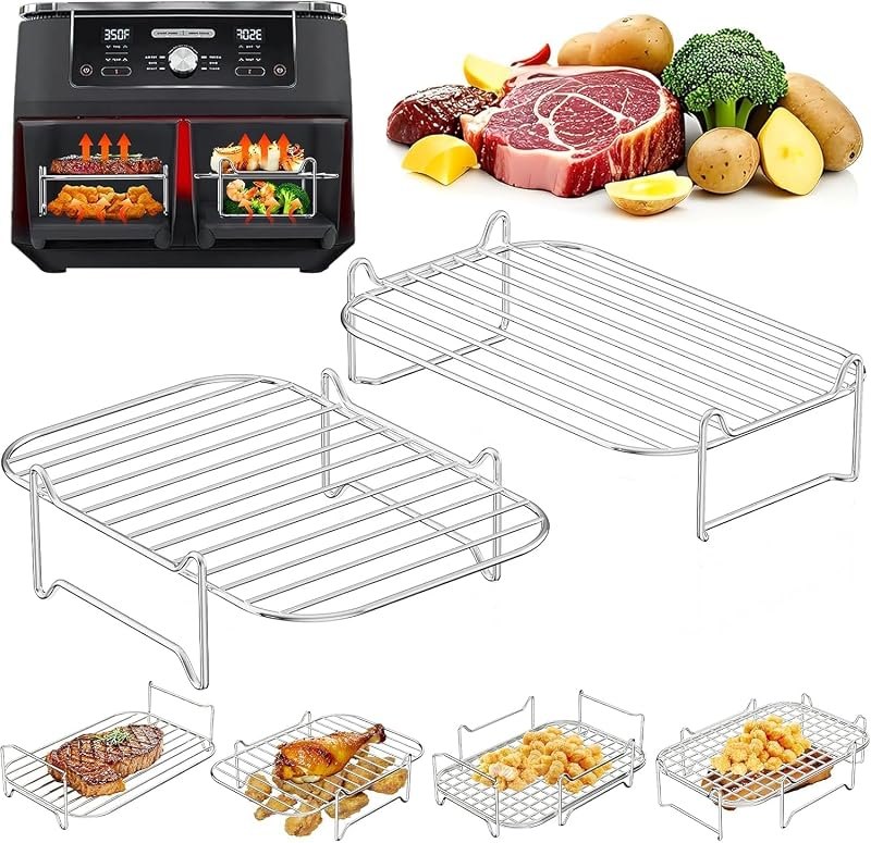 HAOYAO Air Fryer Rack for Ninja Dual Basket, 2pcs Stainless Steel Grill — rack for best air fryer