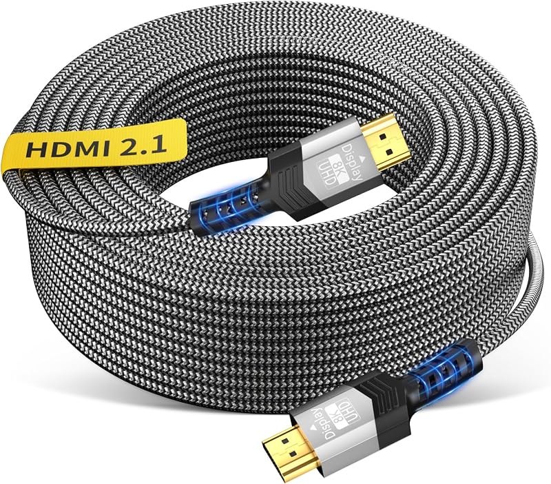 Soonsoonic 8K Fiber Optic HDMI 2.1 40Ft,Full 48Gbps 8K@60Hz(4:4:4) Unidirectional Braided Gaming Cord,4K@120Hz eARC