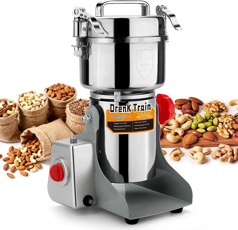 800G Electric Grain Grinder Mill,110V Swing-Type 304 High-speed Spice Herb Mill Commercial Powder Machine for Dry