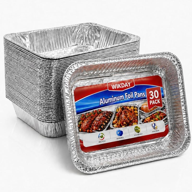 WIKDAY 30 Pack Aluminum Foil Pans, 9x13 Disposable Baking Pans, Heavy Duty Food Containers for Baking, Cooking