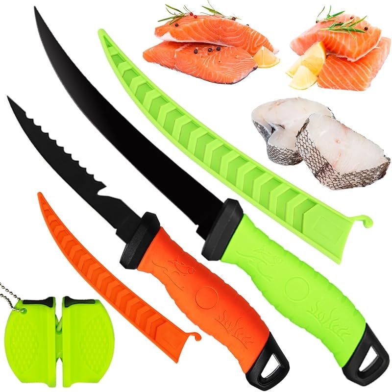 Fishing Knife Set, Fish Cleaning Kit, Filet Knife for Fish, Fish Scale Cleaning Brush, Multi-Functional Scissors