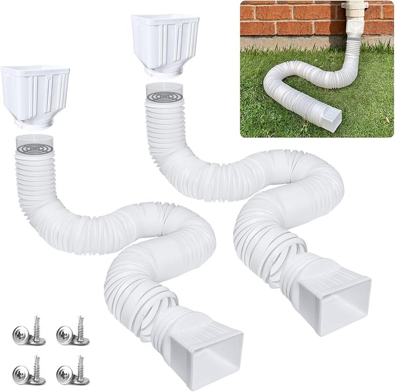 2Pack Extendable 20"-60" Flexible Rain Downspout Extensions, White — downspout extender amazon for downspout extender