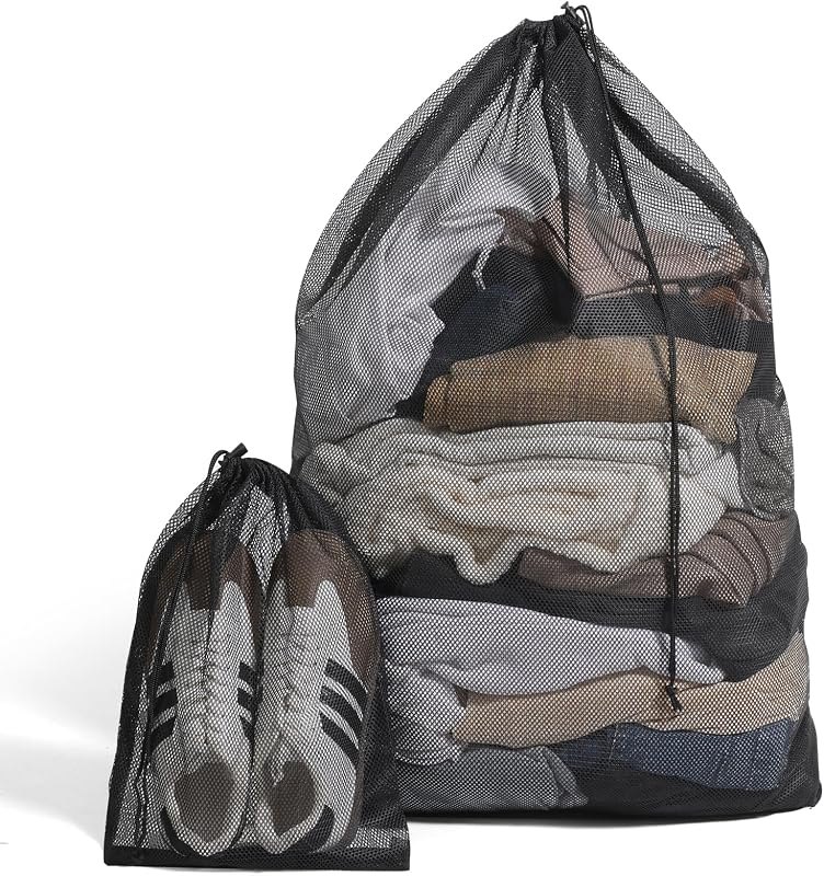 2 Pack Mesh Laundry Bags - Large & Small Heavy Duty Mesh Laundry Bag with Drawstring, Wash Bags for Travel, College