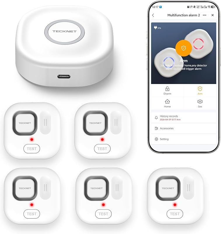 TECKNET Wi-Fi Water Leak Detector Kit, 120dB Smart Water Sensor with APP Push and Sound Alarm, Water Alarm for Home