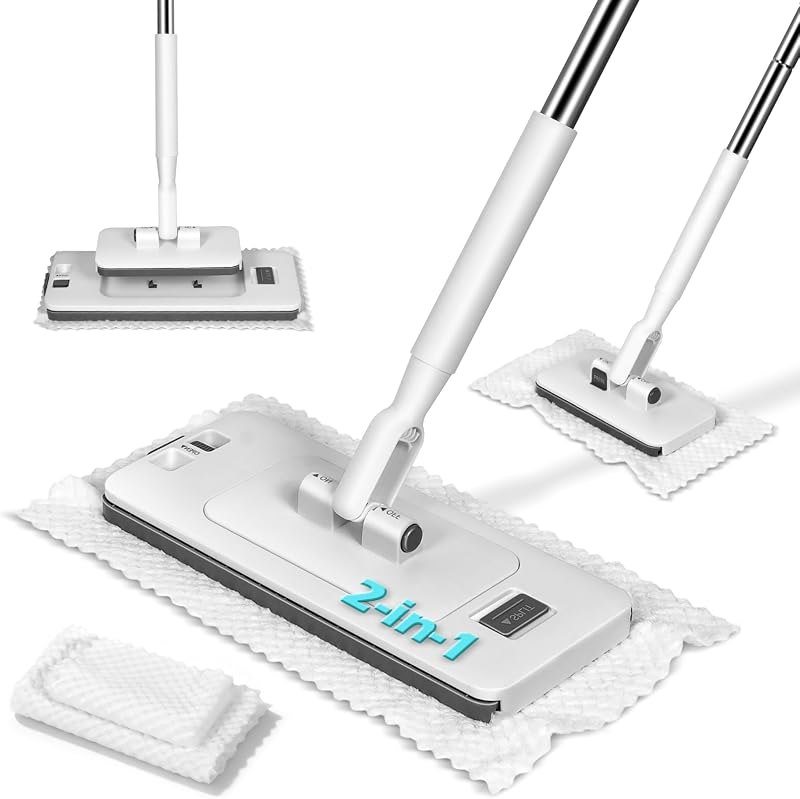 2-in-1 Hands Free Flat Mop,Disposable Dust Mop with 47" Long Handle — Cloths, mops, and cleaners that do t for cloths