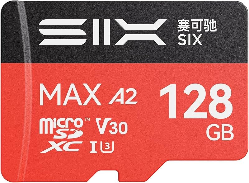SIX M200 128GB Micro SD Card Read Up to 190MB/s for 4K UHD Continuous Recording - A2, U3, V30 microSDXC Memory Card