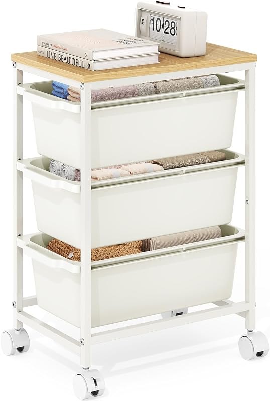 KINGBOARD Slim Rolling Cart with 3 Drawers, Metal Utility Storage Cart — drawer for best standing desk accessories